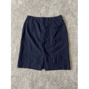 Donna Karan Womens Knee Length Knit Pencil Skirt Navy Blue Stripes Size 8